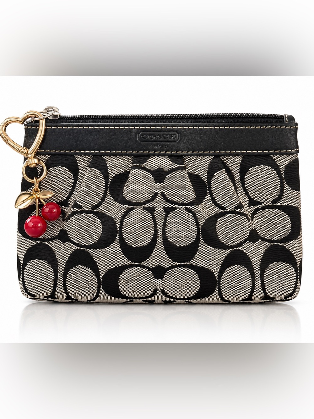 Coach Black & Beige Signature Wristlet NWOT
